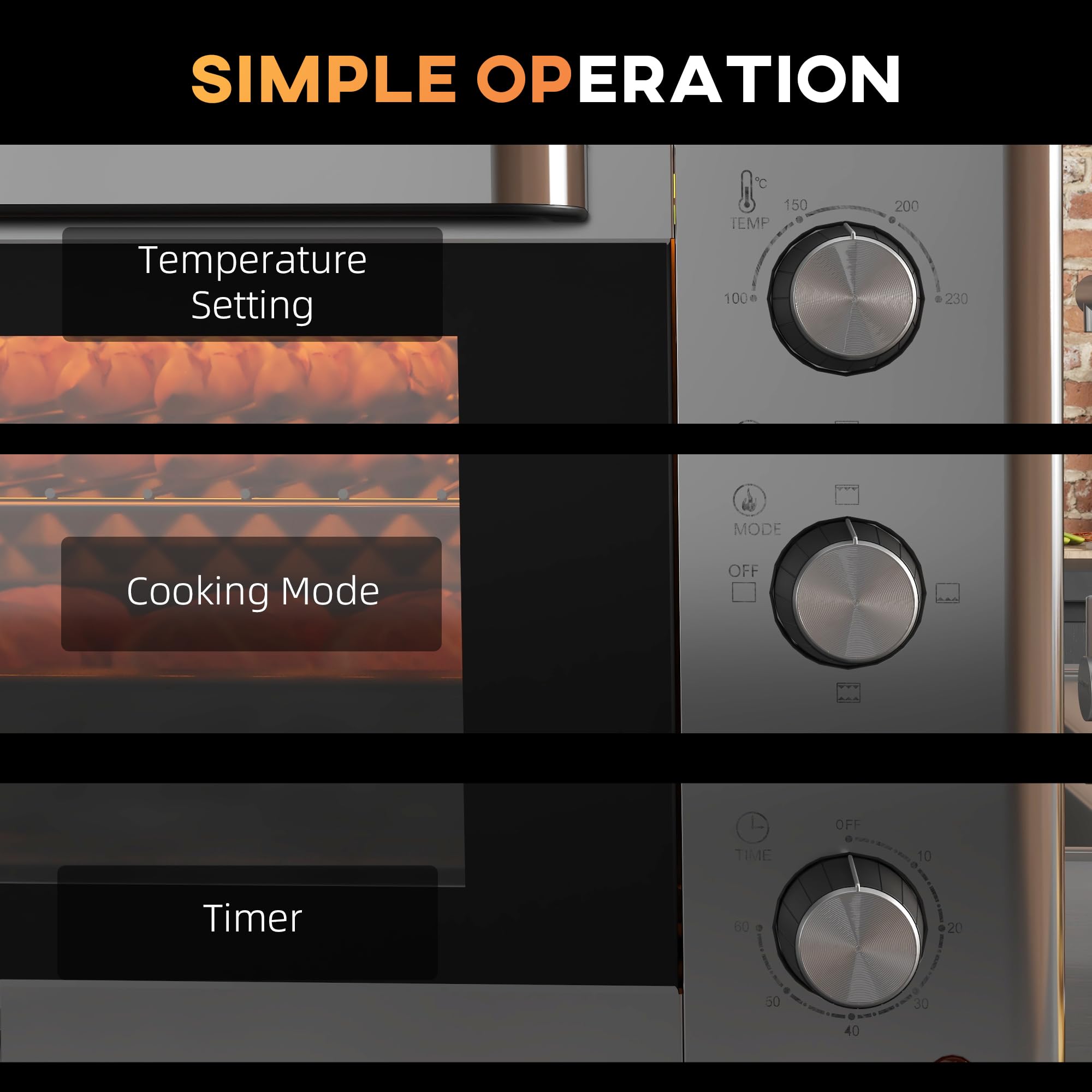 HOMCOM Four électrique 30L, Mini four électrique avec 3 fonctions de cuisson, température et minuterie réglables, avec poêle et grill, 1600W, argenté