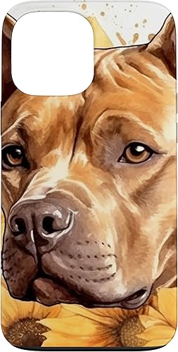 Funda para iPhone 13 Pro Max American Bully Dog Acuarela Girasol