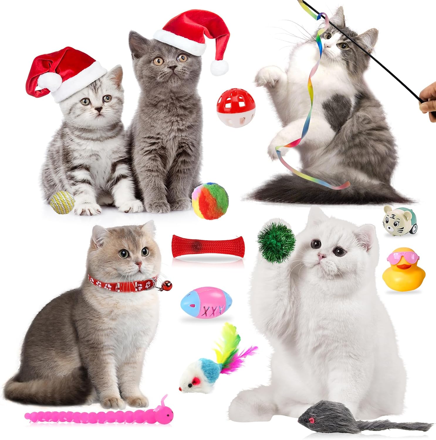 24 Days Christmas Countdown Calendar - Cat Advent Calendar - with Assorted Interactive Cat Toys for Indoor Kitten Cats Pet Surprise Xmas Gifts for Cat Lovers Women (Red)