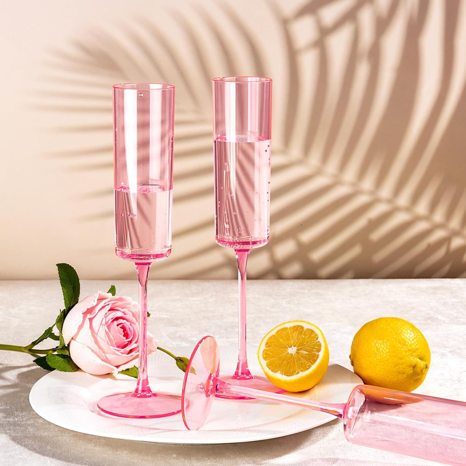 Ciaell 24 Pack Pink Plastic Champagne Flutes - Pink 6 Oz Disposable Champagne Glasses - Square Plastic Toasting Glasses for Party Birthday Anniversary Wedding & Valentine's Day - Image 5