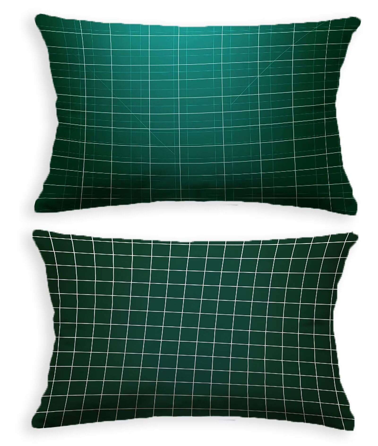 Velours de prestige pour ce lot de 2 housses de coussin vert taie oreiller 50 x 70 au design treillis