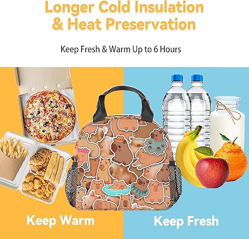 Miniatura 6 de Capybara - Lonchera para niños, pequeñas bolsas de almuerzo aisladas, bonita lonchera reutilizable para mujeres, bolsas de almuerzo congelables