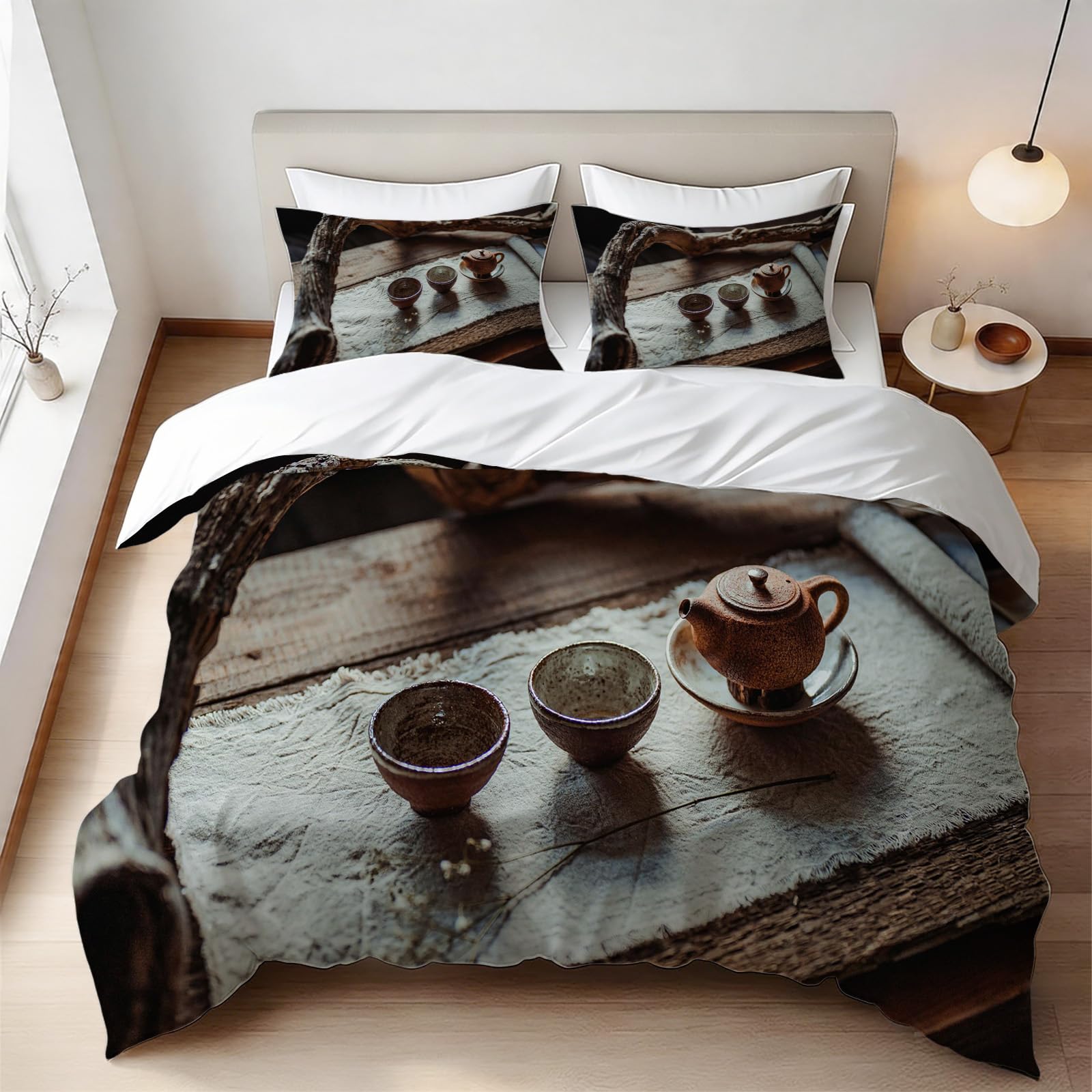 Parure de lit zen chinois 160x200 cm avec housse de couette imprimée 3D et 2 taies E/1401