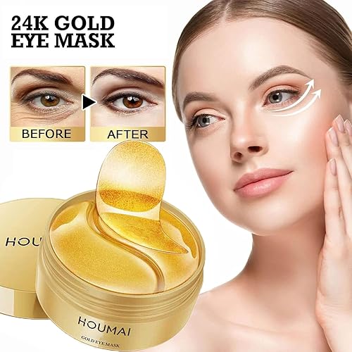 Miniatura 2 de Houmai - Máscara de ojos dorada, Houmai Gold - Máscara hidratante radiante para ojos, parches de colágeno para ojeras, colágeno antienvejecimiento