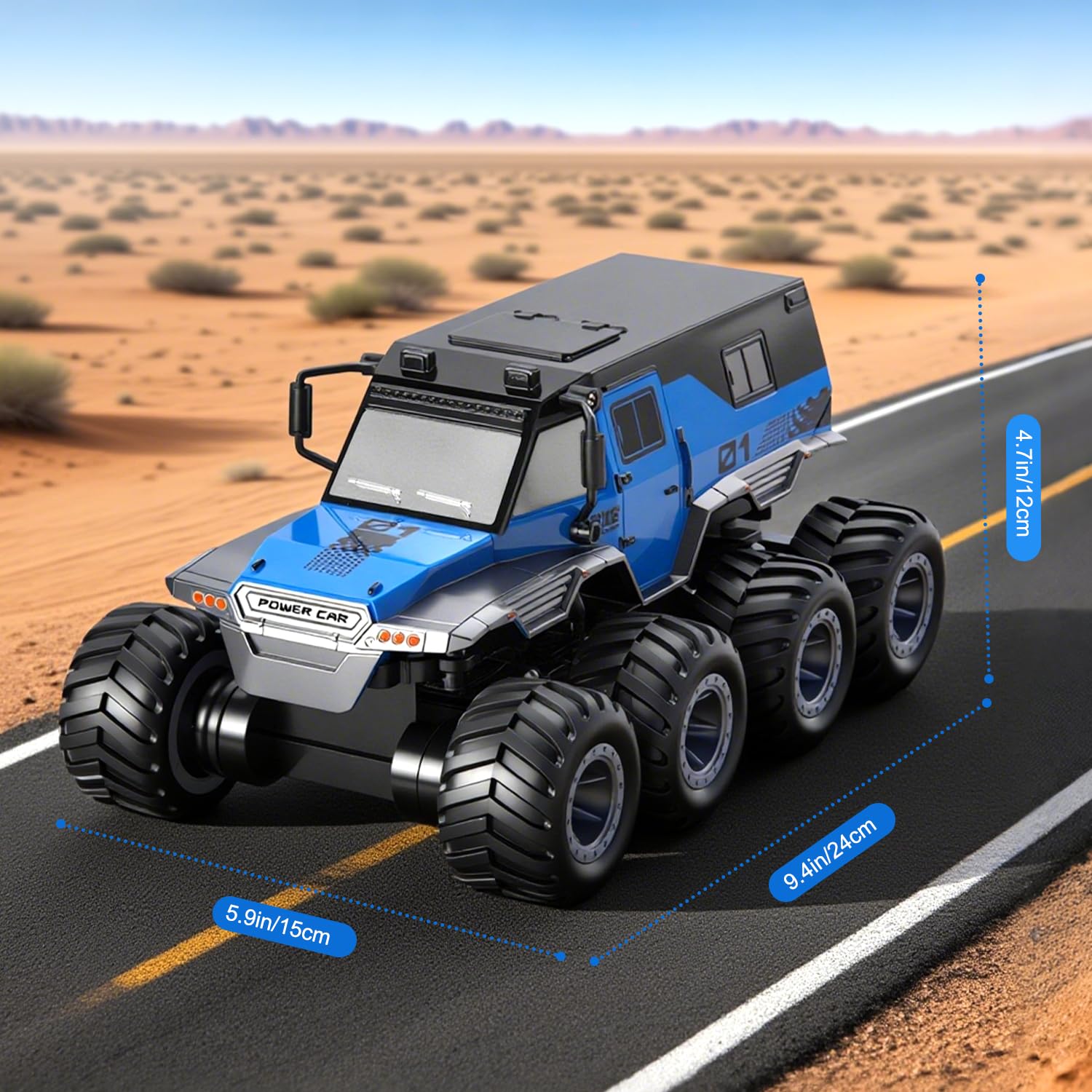 PAISHENKEJI Samochód zdalnie sterowany RC samochód: 8WD RC Truck Toy Cars 20 km/h Amphibious Off-Road Remote Control Truck 2,4 GHz Drift Crawler obracany o 360° dla chłopców i dorosłych prezent