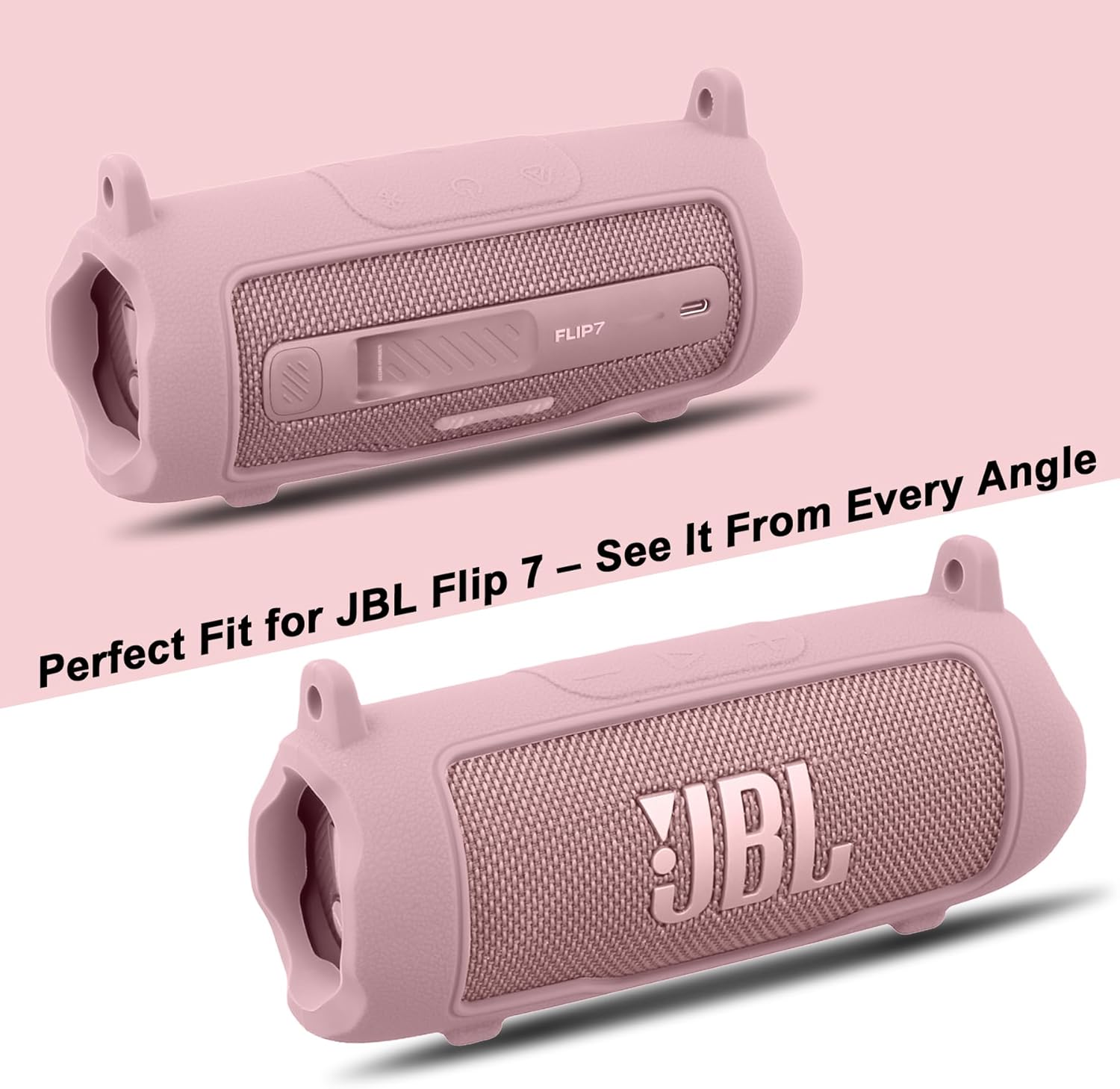 khanka for JBL Flip 7 Waterproof Portable Bluetooth Speaker Silicone Case,Soft Protective Sleeve Cover with Shoulder Strap for JBL Flip 7 Speaker (Pink) - Image 4