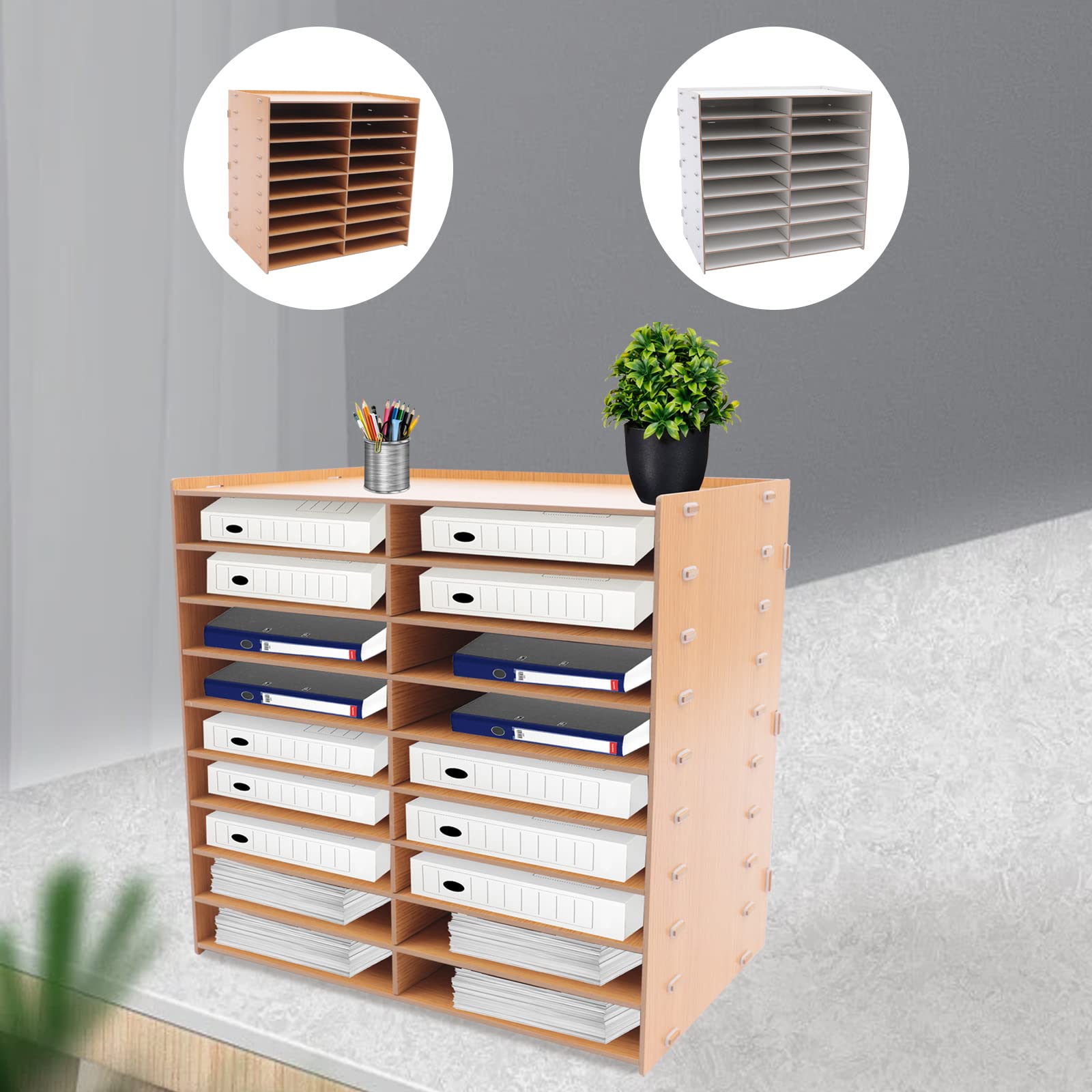 Organizer da scrivania in legno, per ufficio e letteratura, organizer per documenti, riviste, libreria, per casa, ufficio, scuola, 5 mm, 20 scomparti