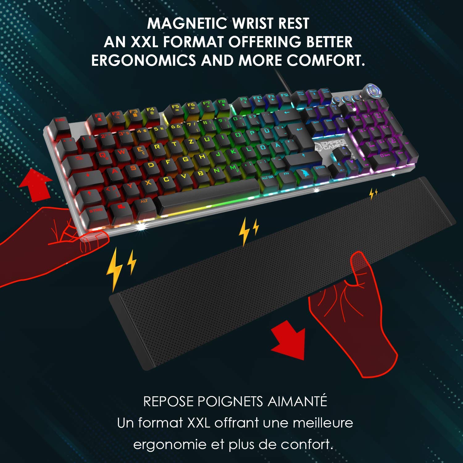 EMPIRE GAMING Stardust Gaming Tastatur Opto Mechanische Tasten RGB LED Hintergrundbeleuchtung Gamer Programmer Software Abnehmbare Handauflage (QWERTZ Deutsche Layout)