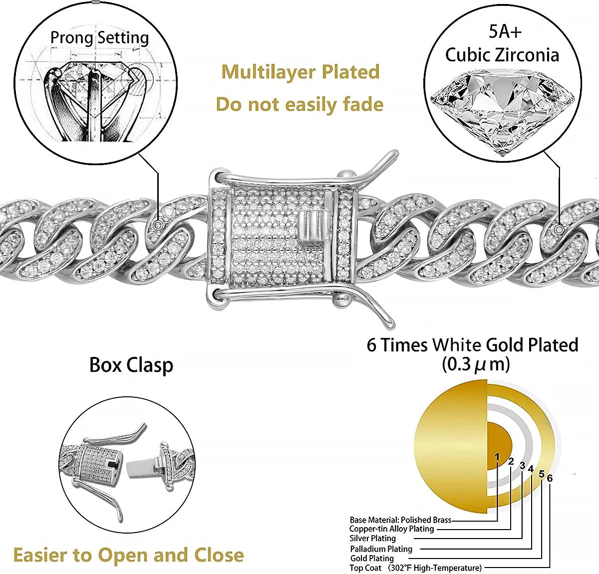 8mm Cuban Link Chain for Men Iced Out Miami Cuban Necklace/Bracelet 14K Gold White Gold plated 5A+ Zicron Luxury Bling Diamond Hip Hop Jewelry For Men Women - Image 2