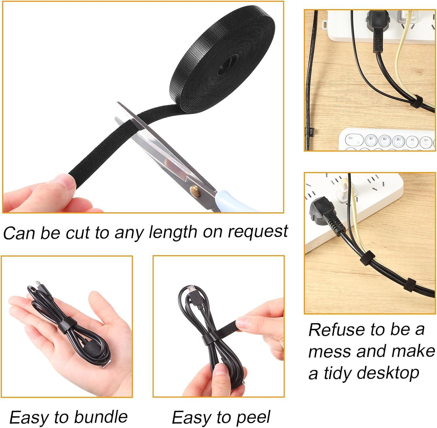 CroBlissful 16 Pcs Cable Management Organizer Kit Include Retaining Wire Clips Wire Organizer Sleeve Cable Ties Headphone Hanger Holder for Computer (Black)