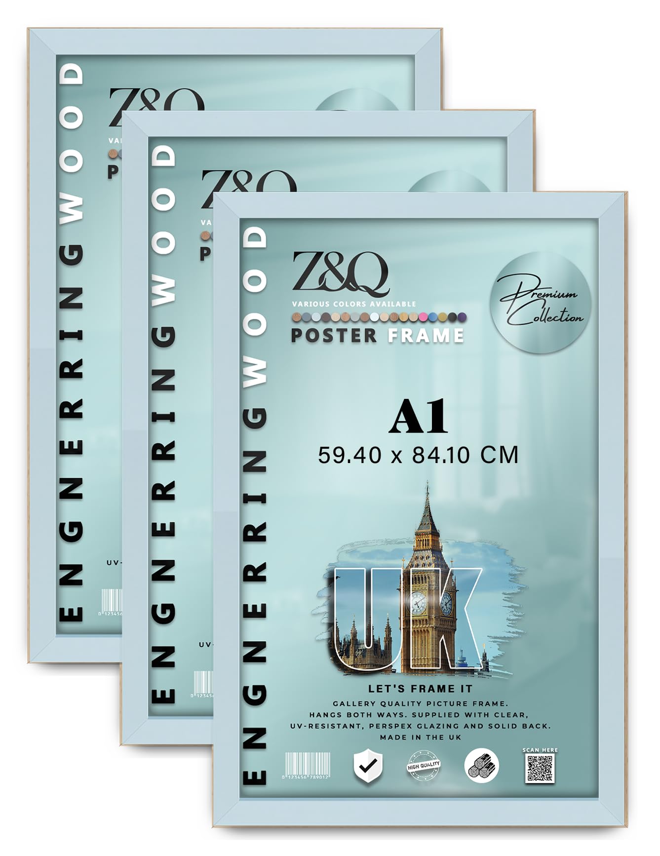 Z&Q Pack of 3 Elegant Eton Wood Finish A1 (59.40 x 84.10 CM) Poster Frame | for Wall Décor 33 x 23 Inch Perfect for Art Display & Family Photo Gallery [ Light Grey ]