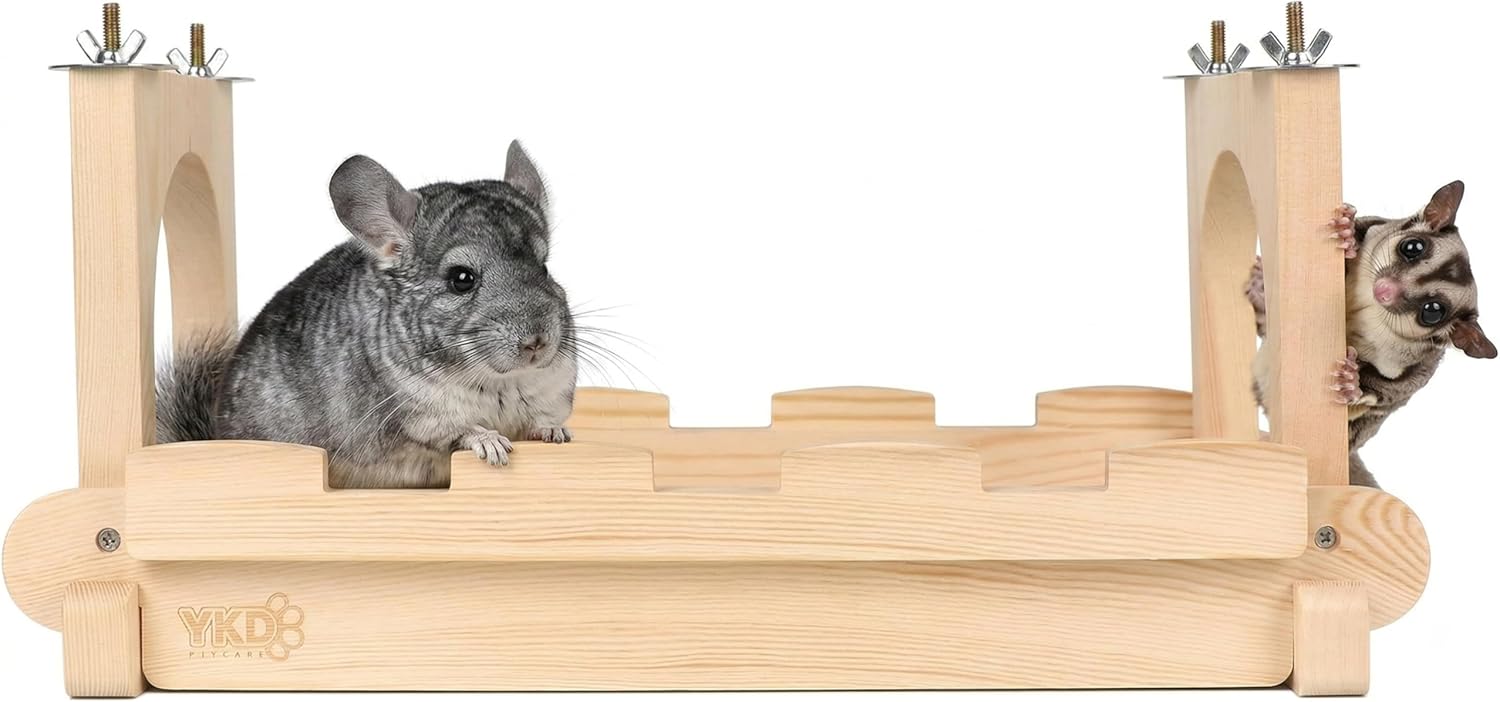 YKD Chinchilla Wood Suspension Bridge, Hanging Large Small Animal Wooden Bridge Platform, Small Animals Habitat Toy for Chinchillas Sugar Gliders Rats Squirrel