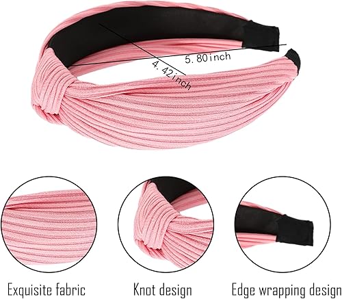 Miniatura 7 de Drnytunk Paquete de 4 diademas anchas anudadas para mujeres y niñas, lindas envolturas para la cabeza en color sólido, accesorios antideslizantes