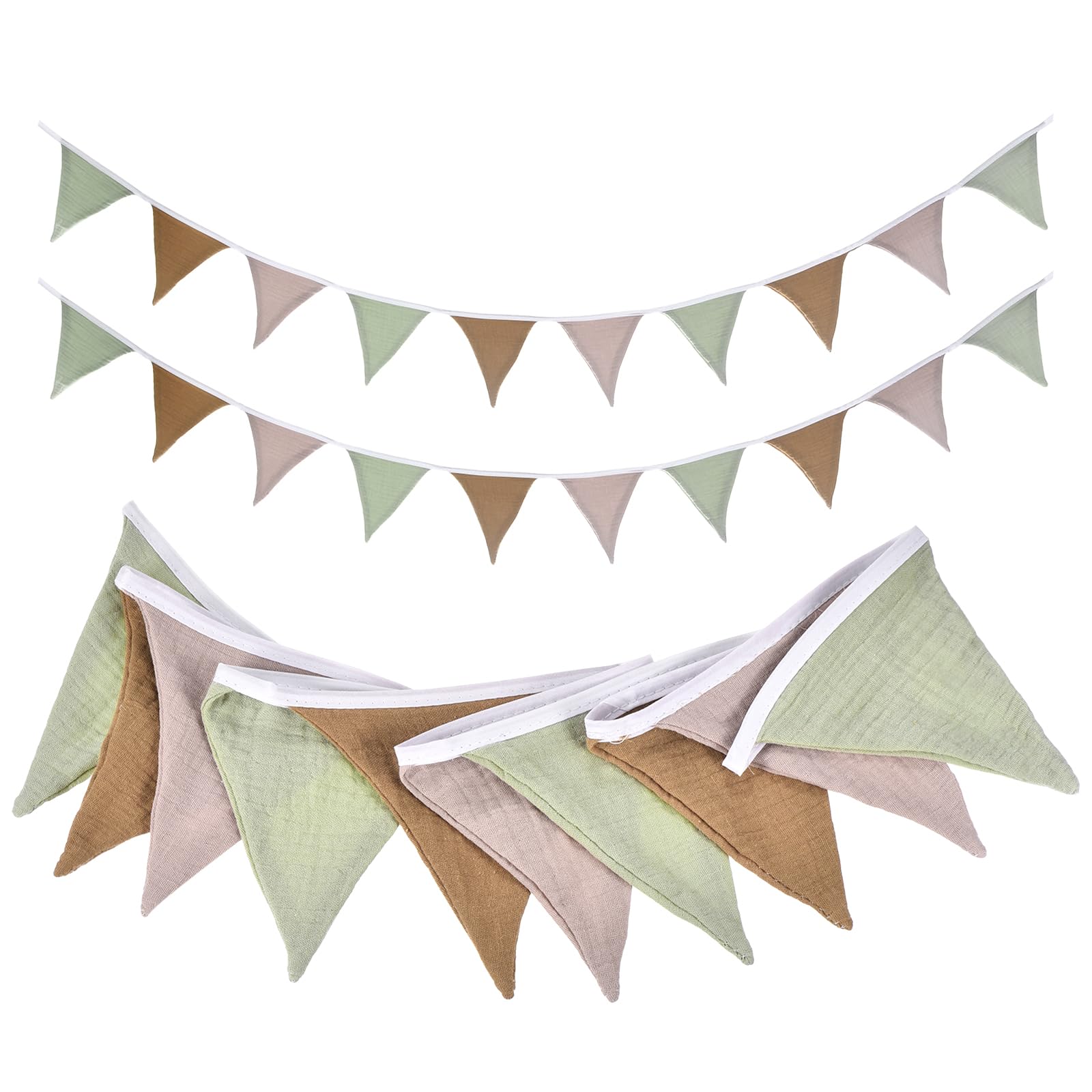 Fanions triangulaires en coton premium gris vert pour décoration de mariage et fête