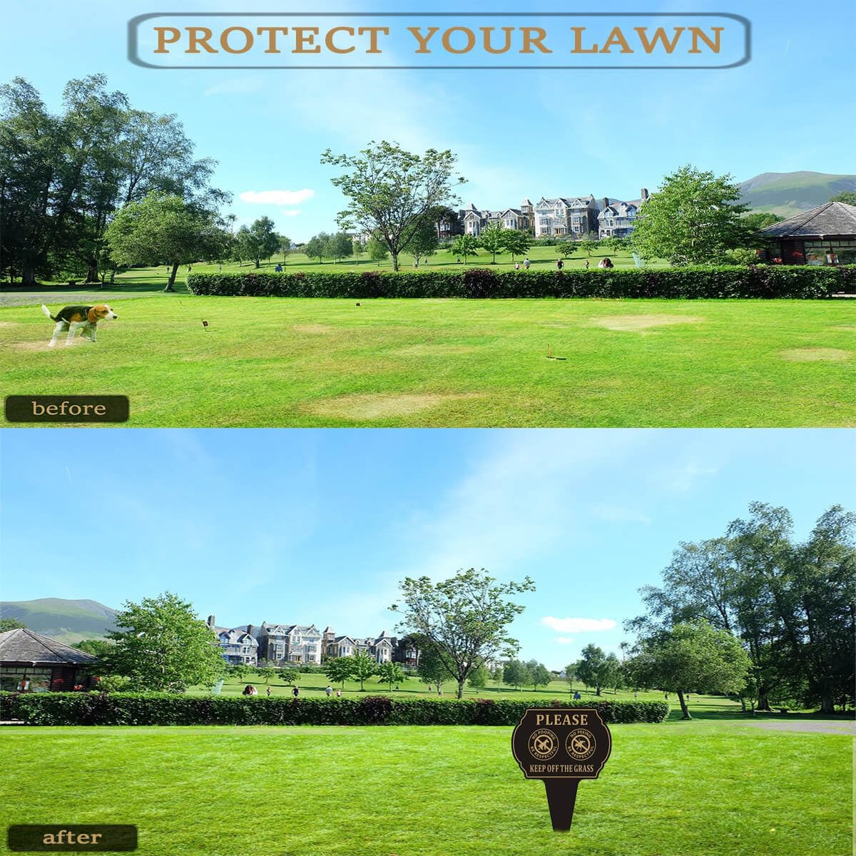 No Poop or Pee Dog Sign,13.6”X9.6” 2PACK Keep Off the Grass Yard Sign with Integrated Stake Double Sided Metal Sign for Lawn Weatherproof and Outdoor Use