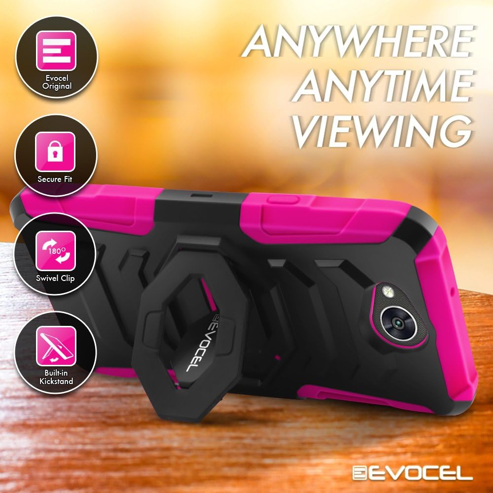 Evocel New Generation Series Phone Case Compatible with LG X Charge, LG Fiesta, LG X Power 2, LG V7 with Belt Clip Holster and Kickstand, Pink