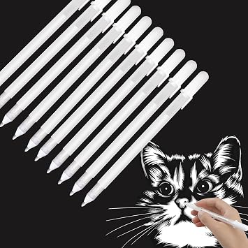 White Gel Pen Set,0.8mm Nibs Fine Point Gel Pen Set for Black Paper | 10pcs White ink rollerball pens for art,drawing,adult coloring books,illustration,note-taking,writing