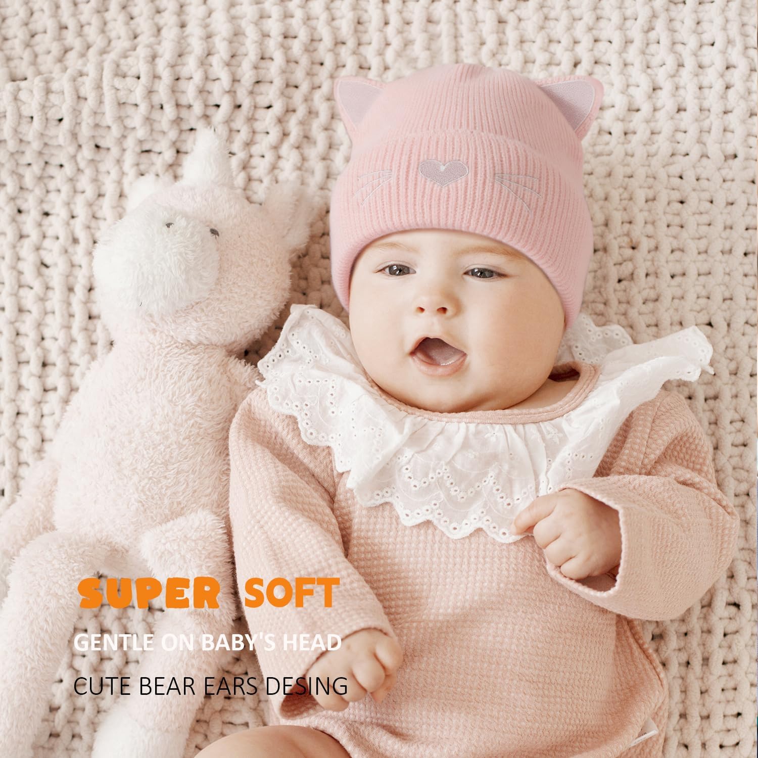 Baby Beanie Winter Hat with Cat Ear for Infant Toddler Boys Girls Kids Soft Knitted Hat Warm Skull Cap - Image 2