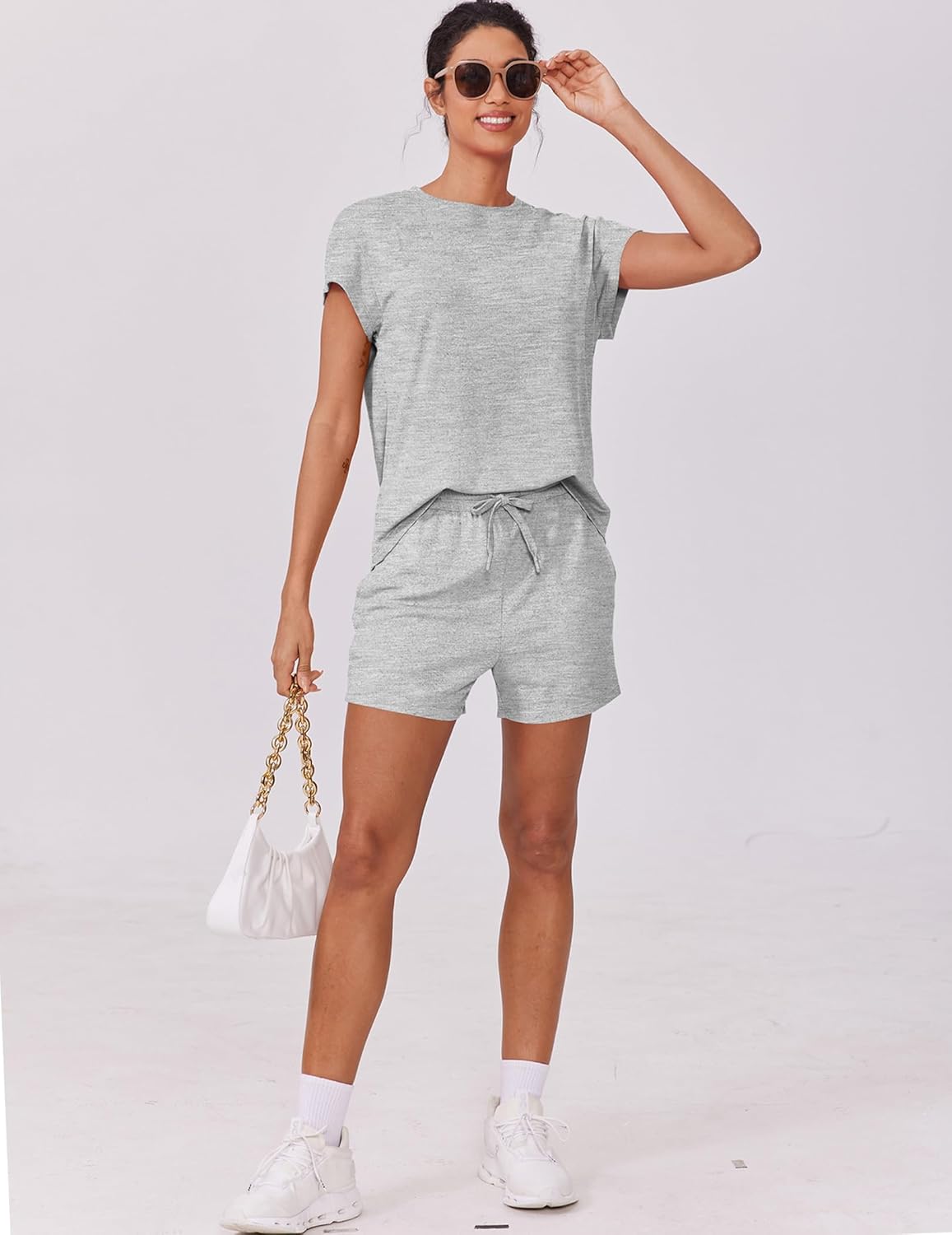 PINSPARK 2 Piece Sets for Women Summer Crewneck Matching Shorts Lounge Set with Pockets Casual Travel Outfits 2025 Trendy - Image 5