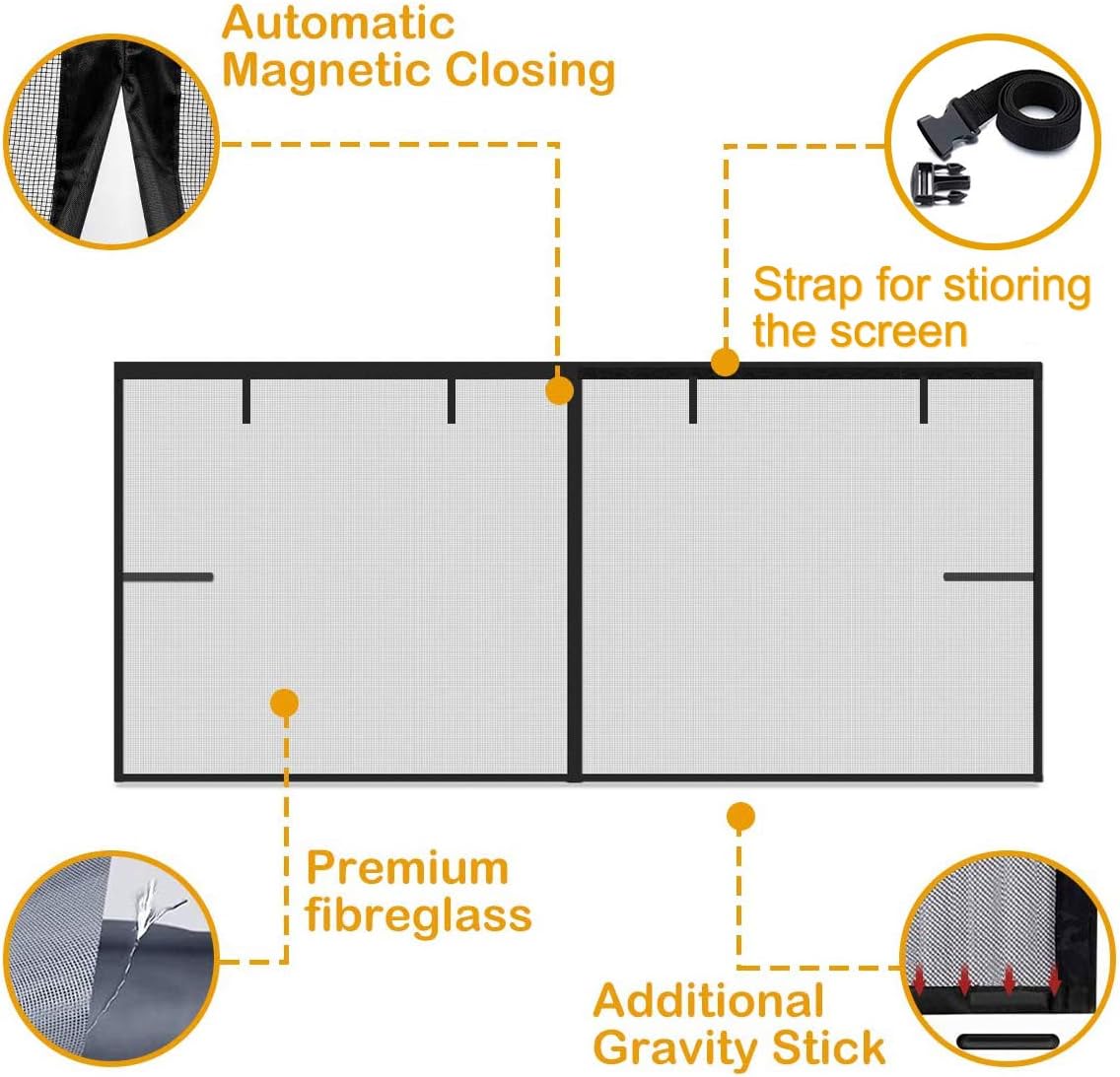 Magnetic Garage Door Screen with 4 Strapping Tapes for 1 Car Garage 8x7ft, Reinforced Fiberglass Mesh Door Screen with Closure Weighted Bottom, Durable Magnetic Screen Door Curtain Cover Kit