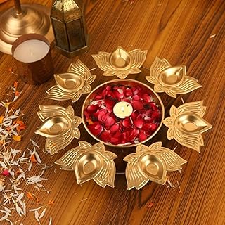 Acewood Urli Diwali Diyas |Urli |Handcrafted Metal Decorative Bowl for Floating Flowers |Tea Light Candle Holders |Diwali Decorations |Diwali Candles (LOTUS METAL URLI)