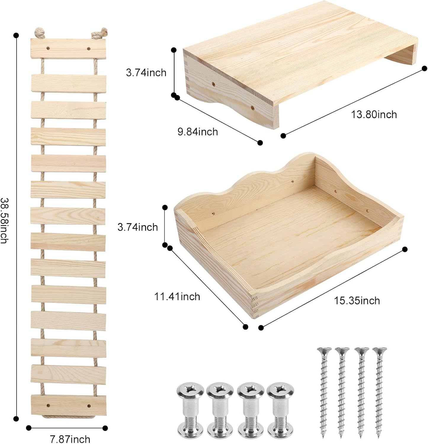 Cat Hammock Wall Mounted Cats Shelf and Climbing Shelf Four Step Cat Stairway with Sisal Scratching Bridge Step Solid Wood Tree Sleeping Playing Lounging Perching Cat Furniture