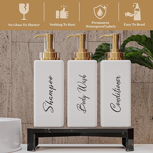 Miniatura 2 de Akalin Dispensador de champú y acondicionador brillante de 16 onzas, juego de 3 botellas recargables de champú y acondicionador con bomba, 3