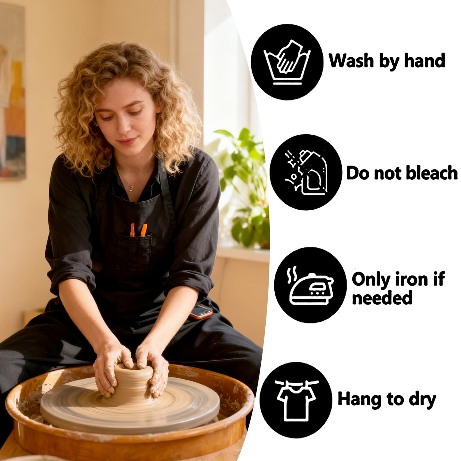 Nidoul Split Leg Ceramics Apron,Heavy Duty Canvas Pottery Apron with 3 Portable Pocket,Adjustable Waterproof Art Smock Full Coverage Aprons for Women Men DIY Ceramic Gardening Painting Sculpture,Black - Image 4
