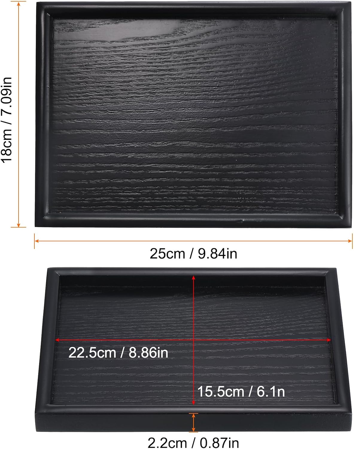 patikil wood serving tray 10x7 inch outer base, rectangular decorative platter for home decor kitchen table candle holder, black