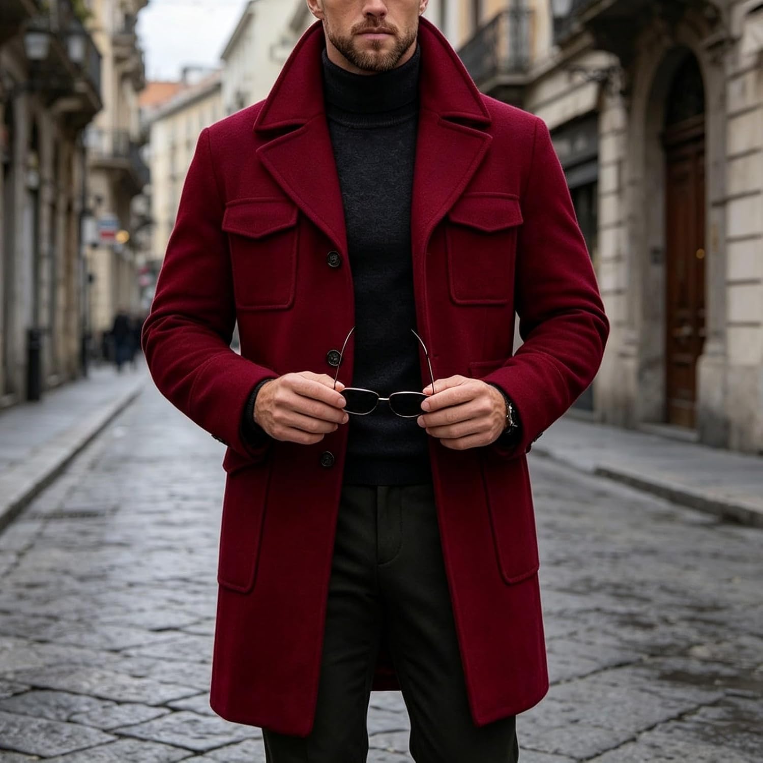 Mens Winter Long Overcoats Casual Warm Thick Single Breasted Coats