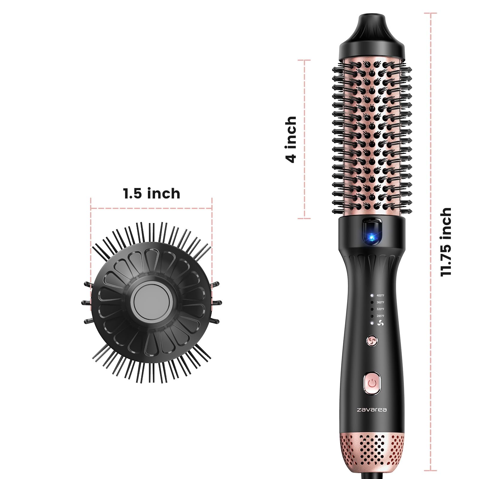 ZAVAREA 1.5-Inch Thermal Brush with Ceramic Barrel and Dual Voltage