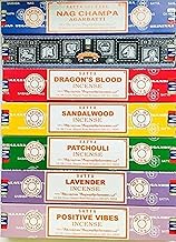 Satya Nag Champa Incense Gift Set, Super Hit, Dragon's Blood, Sandalwood, Patchouli, Lavender, Positive Vibes, 15g, Pack 7