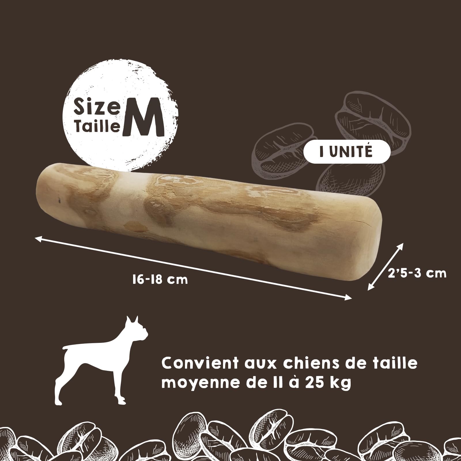 Bois De Café Pour Chien Taille M (10-15 Kg) - Jouet à Mâcher Naturel, Hygiène Dentaire, Durable