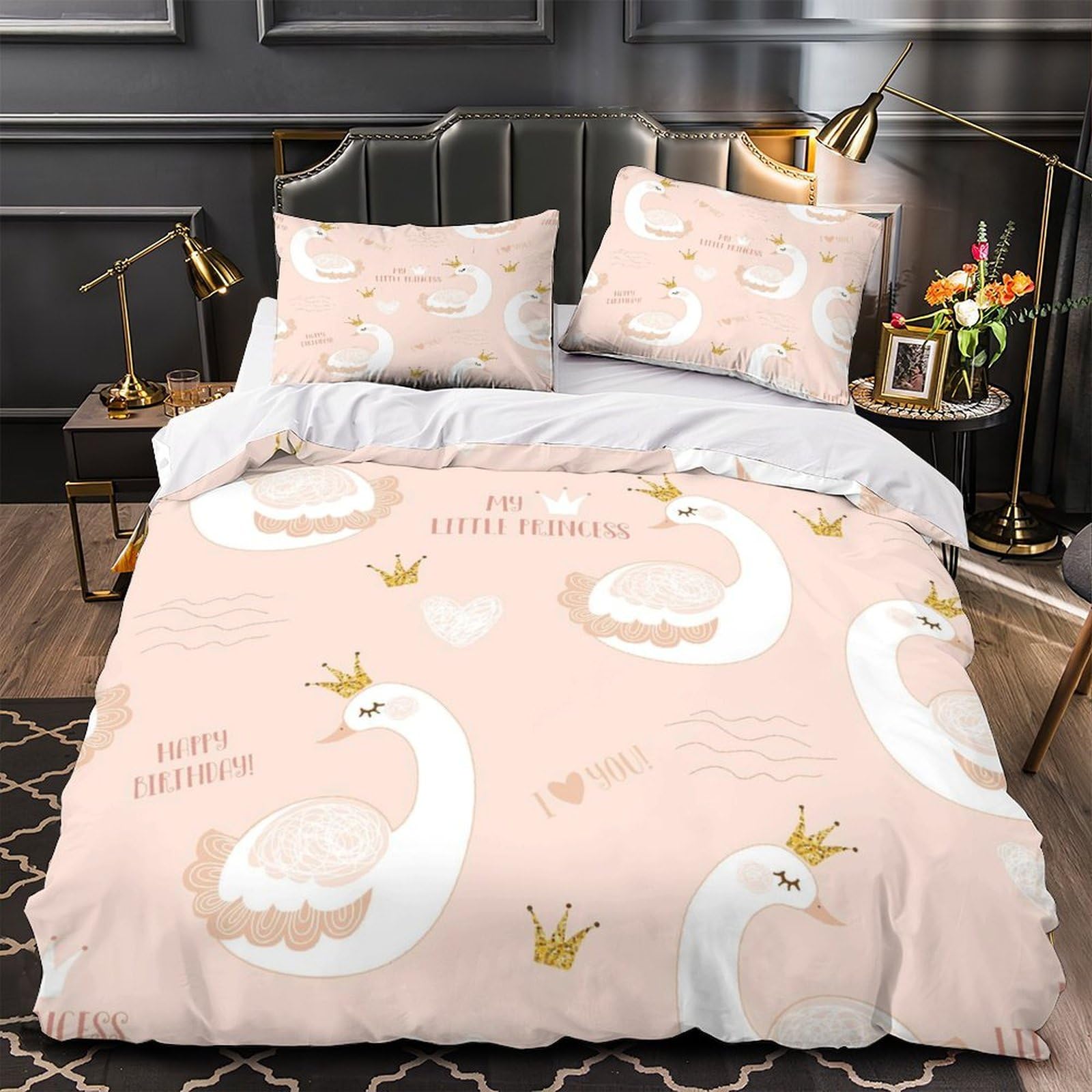 Housse de couette cygne hypoallergique anti-acarien lit enfant