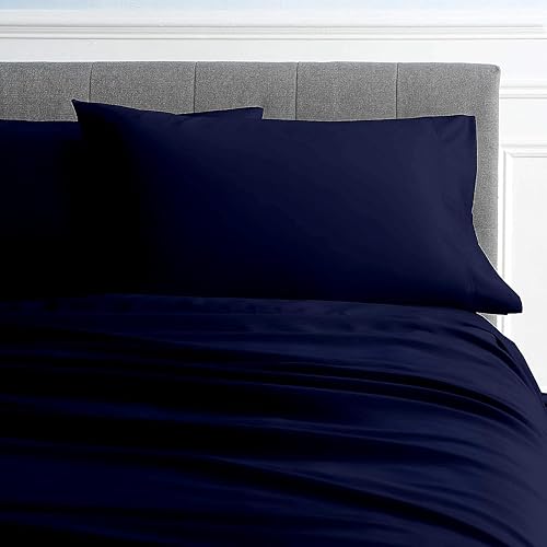 Miniatura 2 de Juego de sábanas de 4 piezas tamaño King (78 x 80 pulgadas), color azul marino, 100% microfibra cepillada, sábanas refrescantes de 1800 hilos,