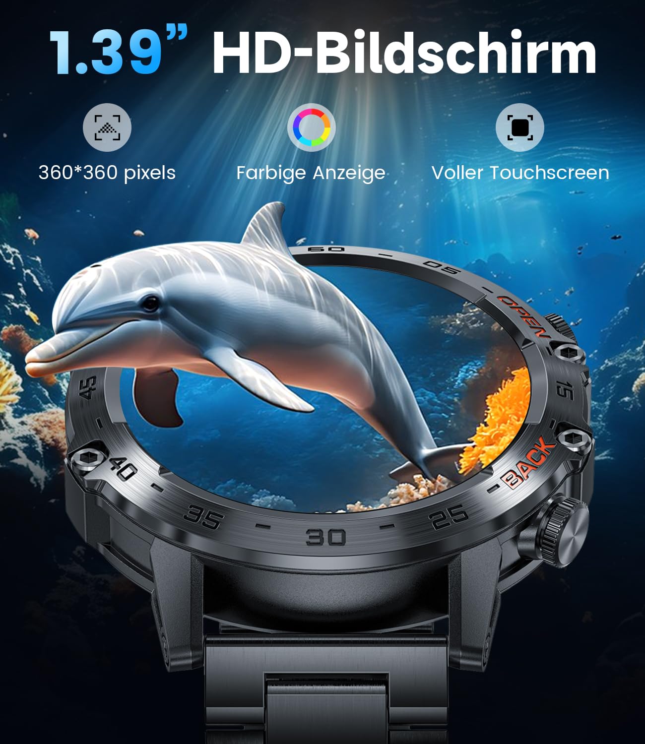LIGE Montre Connectée Homme 30M Étanche 400 mAh 1,39" HD Smartwatch Appels Bluetooth Moniteur de Sommeil Podomètre Sports de Plein Air Android iOS
