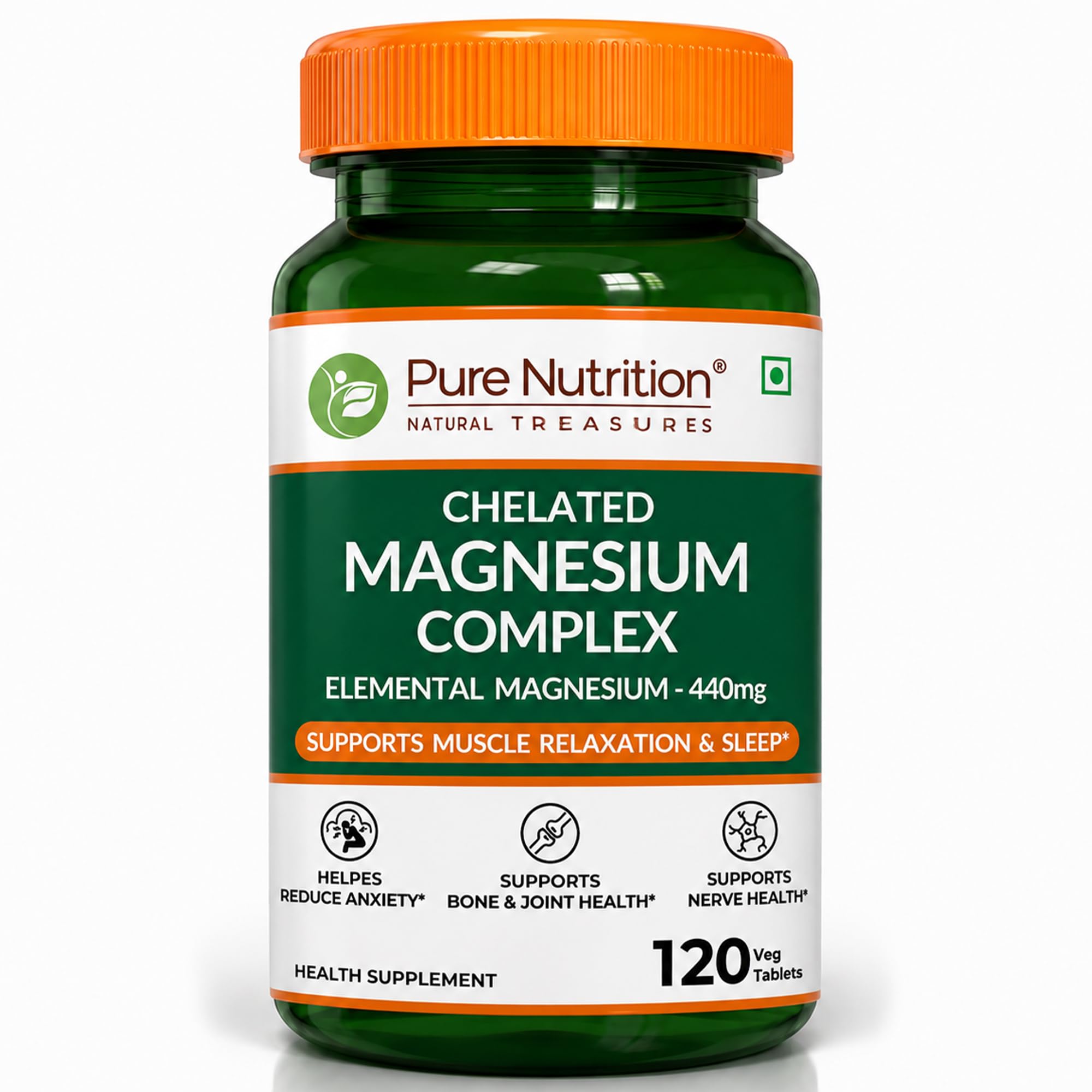 Pure Nutrition Chelated Triple Magnesium Complex Supplement - 120 Tablets | Magnesium Glycinate Complex With Citrate & Oxide Supplement Supports Bones Muscles & Nerves 1383mg Per Serving