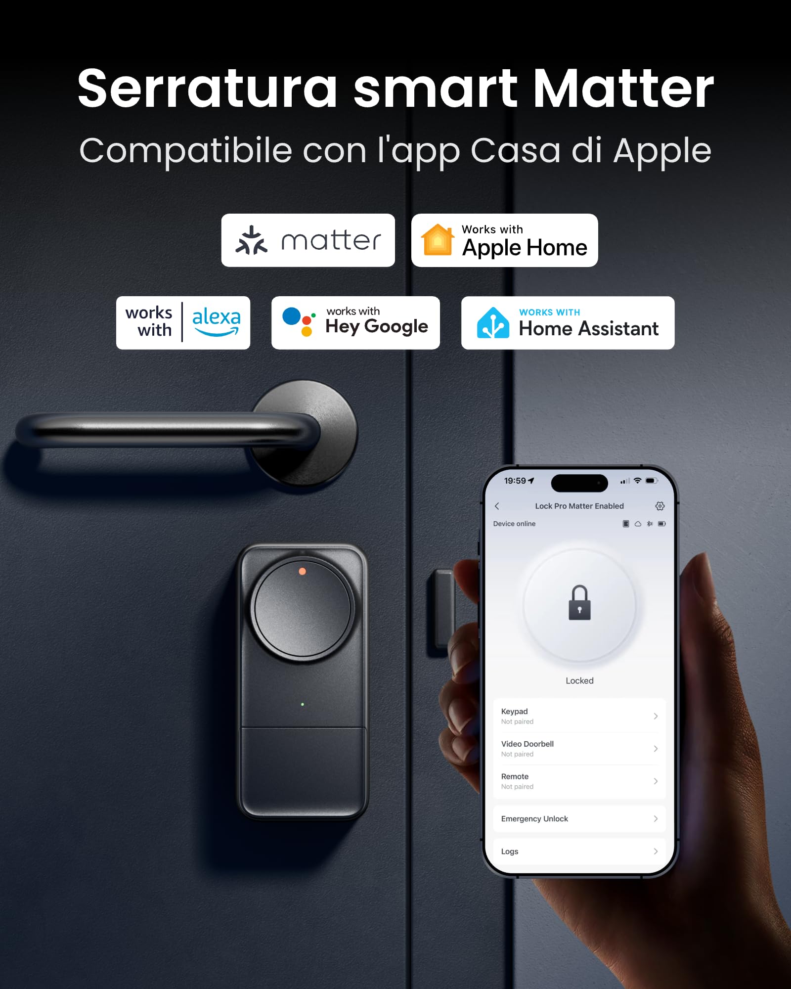 SwitchBot Serratura Intelligente WiFi Pro con Tastiera Touch, Matter Over WiFi, Serratura Elettronica con Batteria Ricaricabile, Sblocco via Impronta Digitale, Codice, Apple Home, Alexa, Google