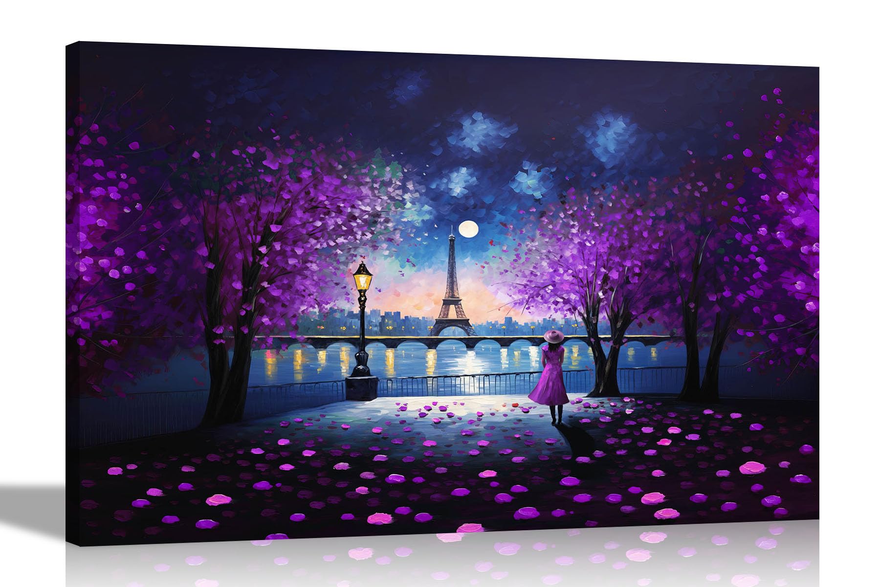Artley Prints Purple - Harmony Of Paris Canvas Wall Art Prints | Abstract City Pictures | Framed And Ready To Hang 60 X 40Cm (24 X 16 Inches) A2
