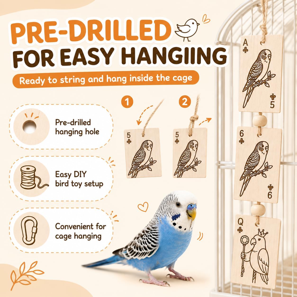 Natural Balsa Wood Bird Chew Toy 13 Count, Shredding Toy for Bird | Laser Engraved Bird Chew Toys, Bird Cage Accessories for Cockatiels, Lovebirds, Parakeets, Budgies,Conures (Diamond)