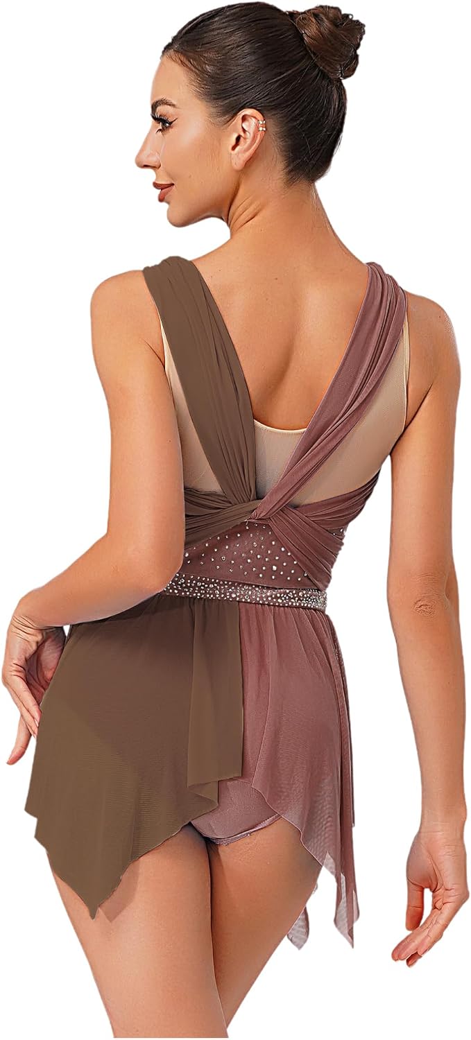 JEATHA Women's Classical Contemporary Lyrical Dance Dress Asymmetrical Gymnastics Skirted Leotard Latin Costume