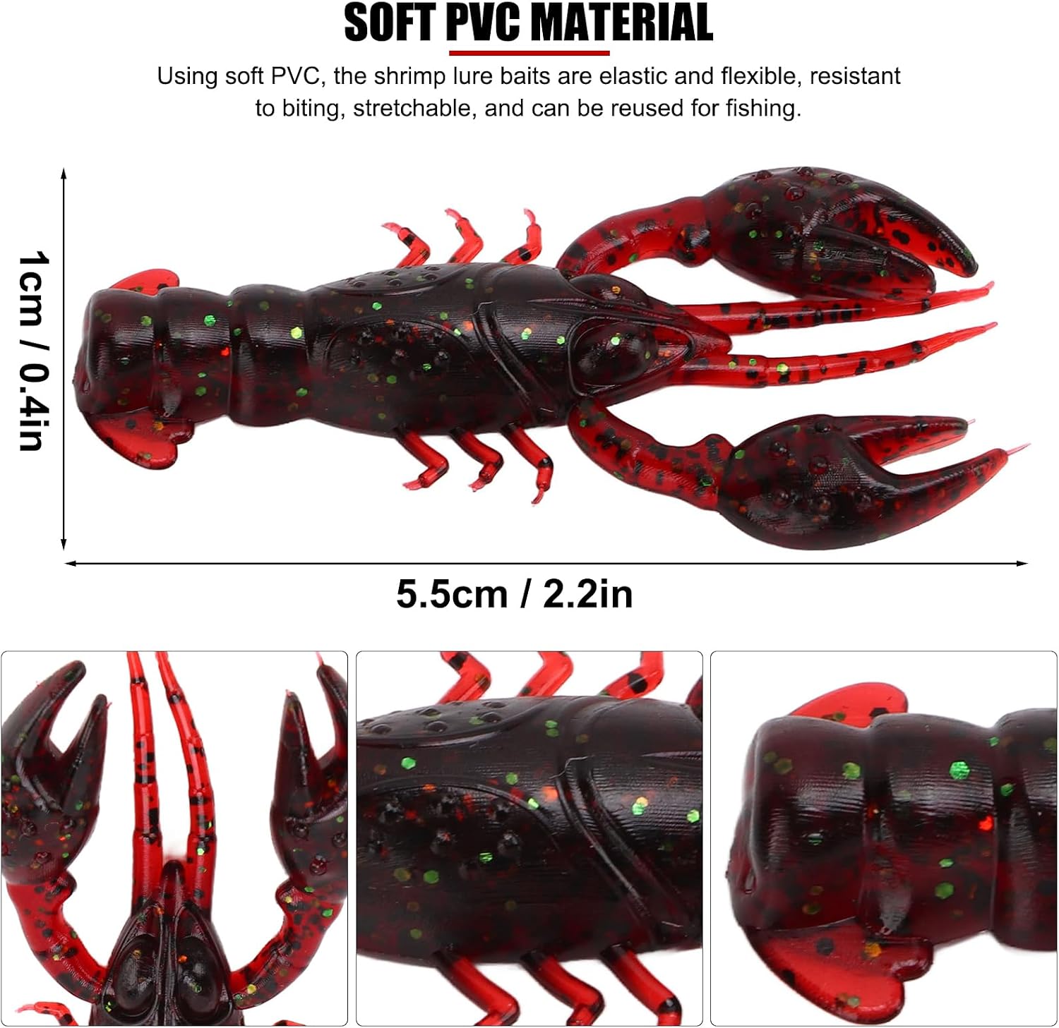 10pcs Soft Fishing Lure,Soft Fishing Lure Crawdad Bait PVC Shrimp Artificial Soft Lure Baits Soft Plastic Fishing Lures bass Lures for Bass Crawfish Lures Jig Head Kit
