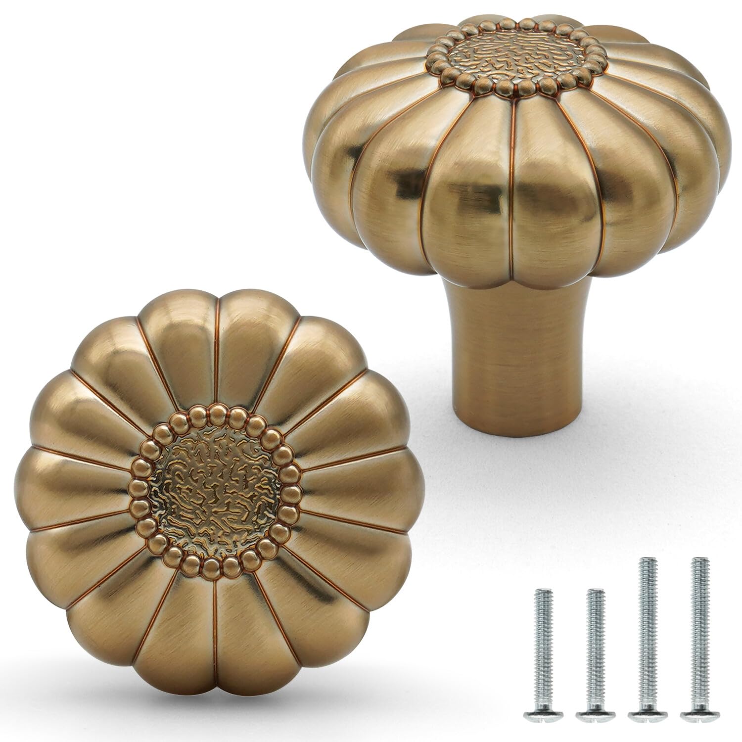 FURFITT 10 Pack Champagne Bronze Cabinet Knobs Brushed Bronze Flower Drawer Knobs Solid Zinc Alloy Vintage Furniture Hardware Kitchen Cupboard Bathroom