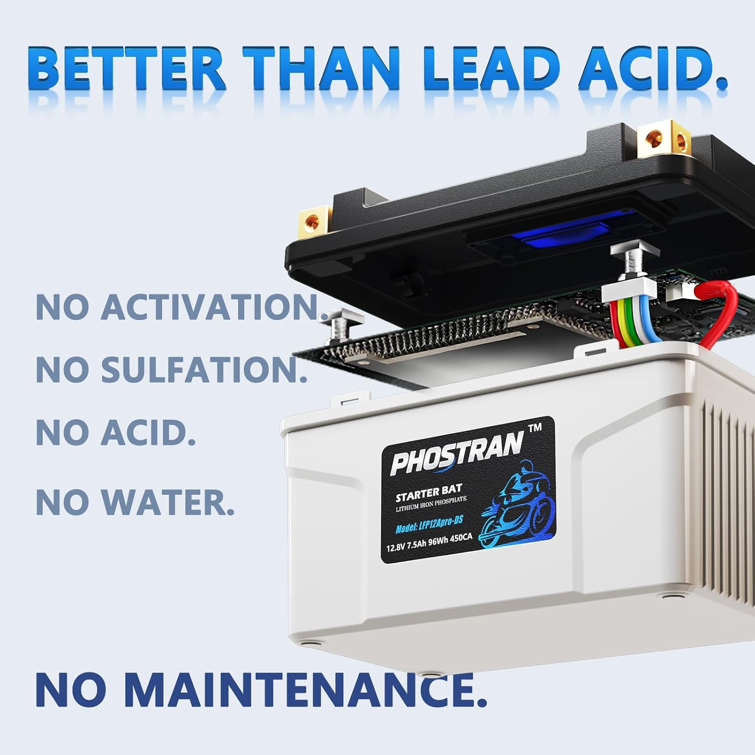 12V 7.5Ah Lithium Motorcycle Battery YTX14-BS/YTX9-BS/YTX12-BS,LiFePO4 Lithium Battery with Pure Copper Terminals, with 2 Universal-Fit EVA Spacers, Compatible with Motorcycle Lawn Mower ATV