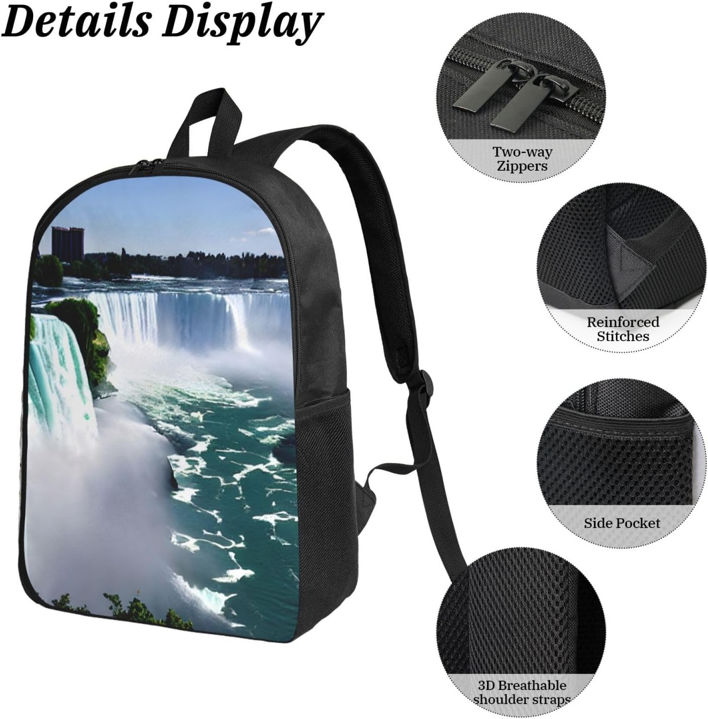 Niagara Fall print 3 Piece Backpack Bags with Lunch Box Pencil Case Set for Travel Work Camping Unisex