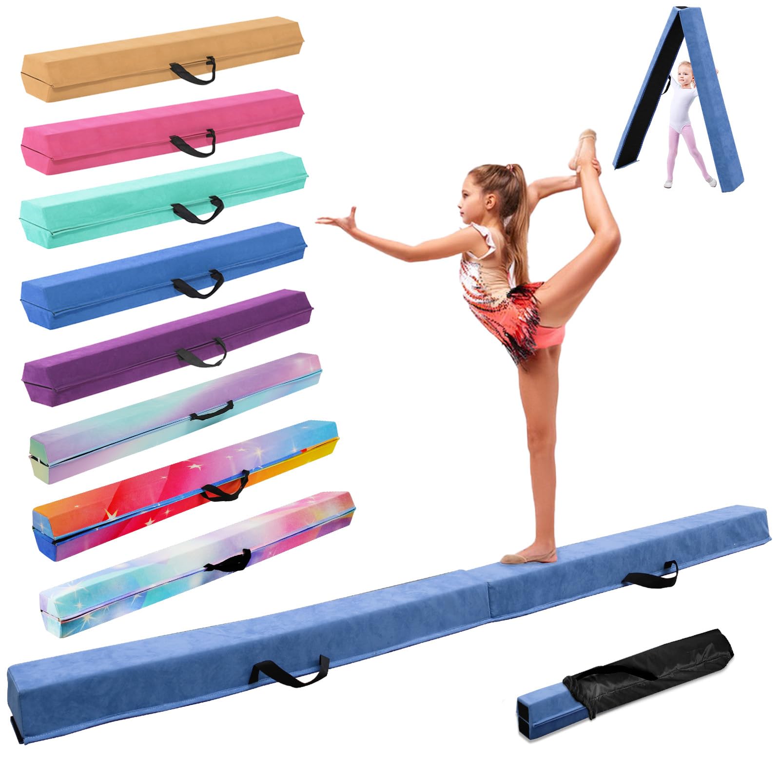 Viga de Equilibrio Gimnasia 240 cm, Barra de Gimnasia Plegable Portátil para Entrenamiento con Base de Goma Antideslizante para Niños, Principiantes y Gimnastas Profesionales