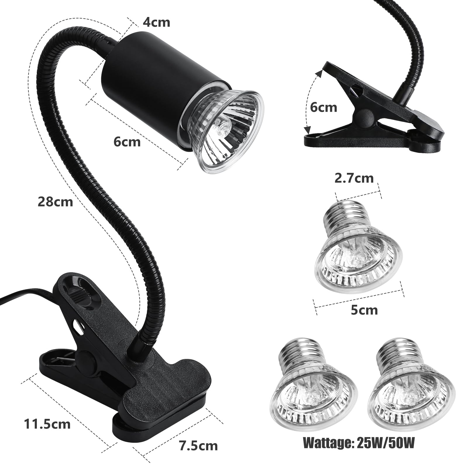 Schildkröten Wärmelampe, Reptilien Terrarium Lampe, UVB-Wärmeheizung, Reptilien Heizlampe mit einstellbarem Clip, für Schildkröte Eidechse Schlange Spinne Amphibien