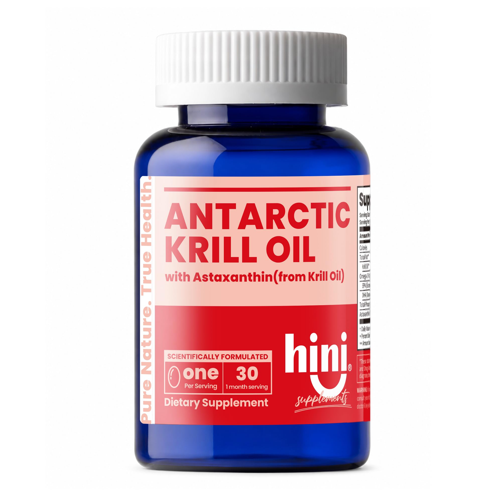 HINI Antarctic Krill Oil 500 mg, Omega-3 Phospholipids with 80 mg EPA & DHA and 50 mg Astaxanthin, High Absorption Omega-3 Fish Oil Alternative, 30 Softgels, Once-Daily Softgel