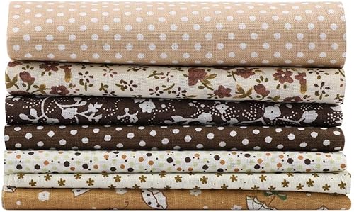 7 piezas de telas de algodón de 19.7 x 19.7 in, diseño de lunares florales surtidos, paquete de trimestres precortados, edredón de algodón, tela de