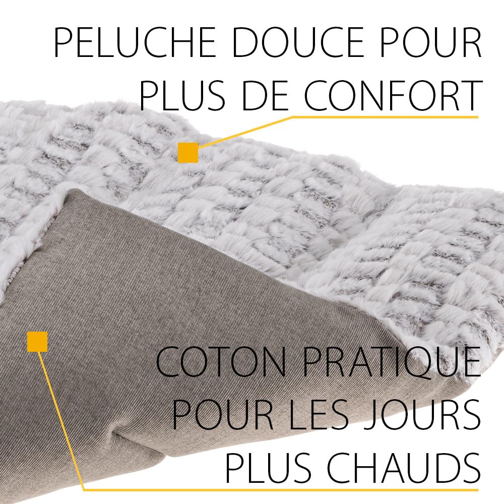 Ferplast Grand Coussin pour Chien - Double Face - Peluche Chaude et Moelleuse - 107 x 70 x 5 cm - Colombe